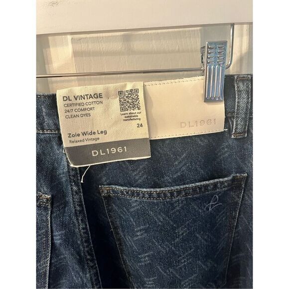 DL1961 DL Vintage Zoie Wide Leg Relaxed Jeans in Seacliff Laser Print Sz 24 NWT - Picture 8 of 13